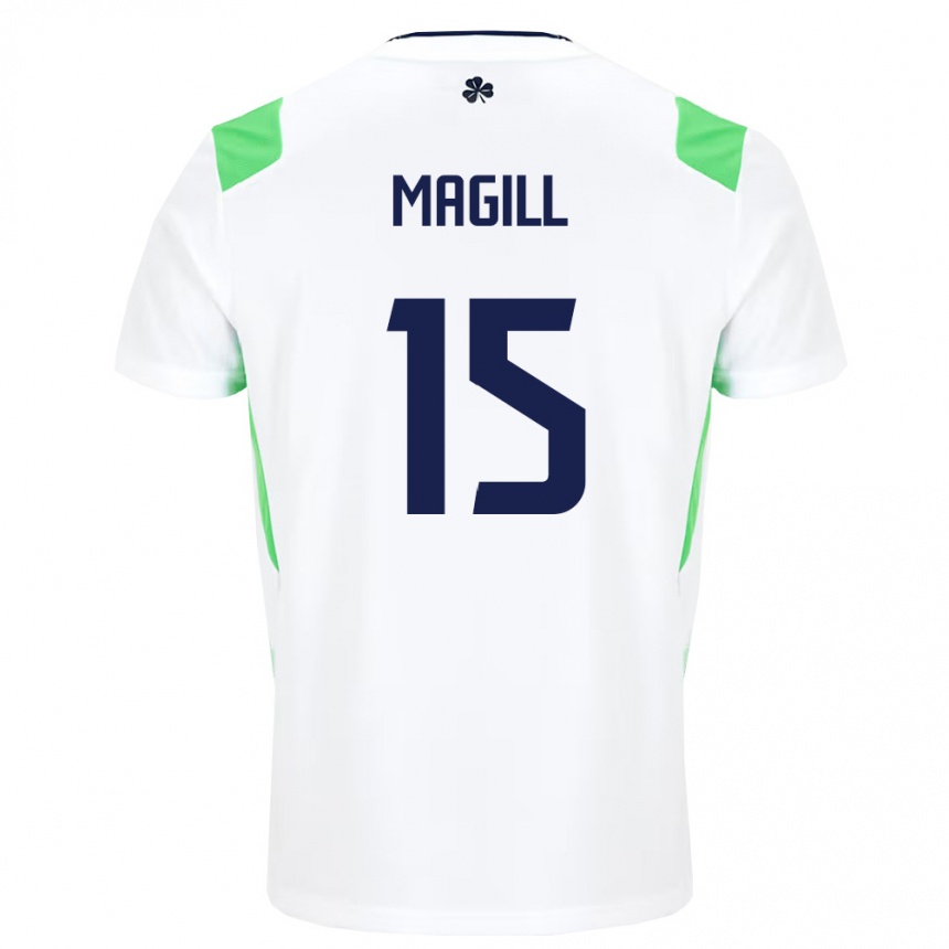 נשים כדורגל אירלנד Jack Magill #15 לבן ירוק בהיר הרחק ג'רזי 26-28