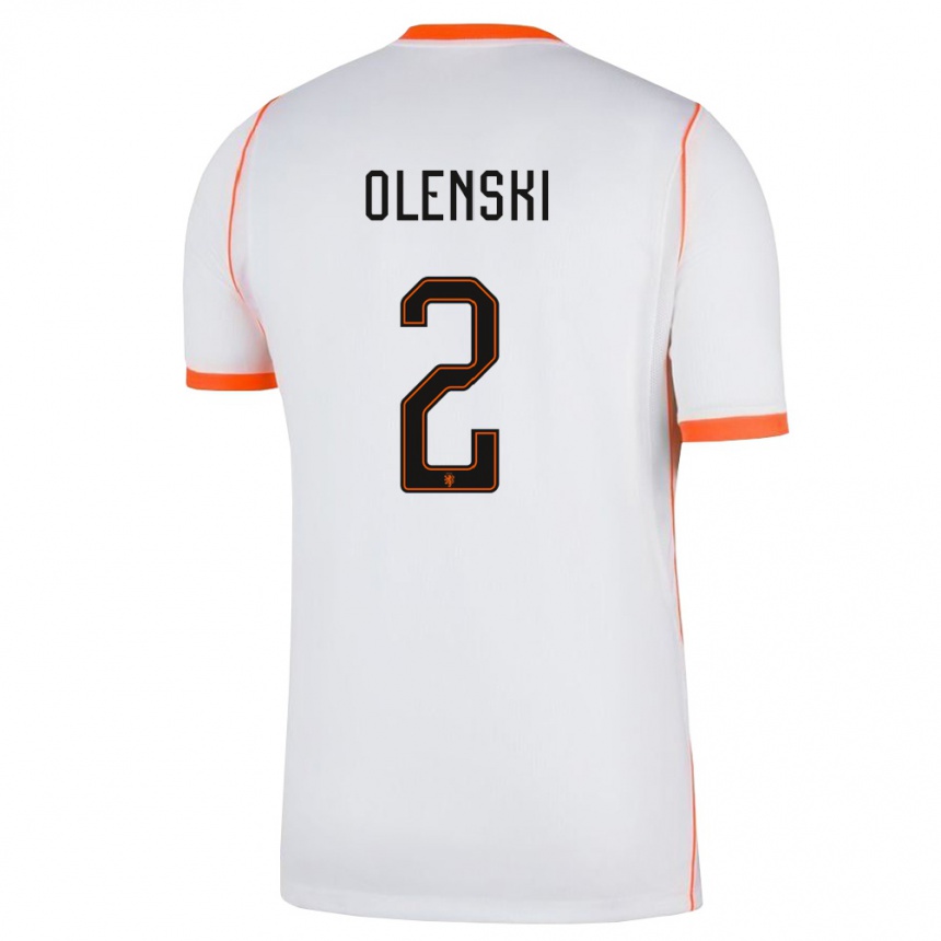 נשים כדורגל הולנד Rayjen Olenski #2 לבן כתום הרחק ג'רזי 26-28