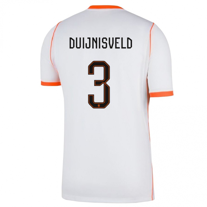 נשים כדורגל הולנד Owen Duijnisveld #3 לבן כתום הרחק ג'רזי 26-28