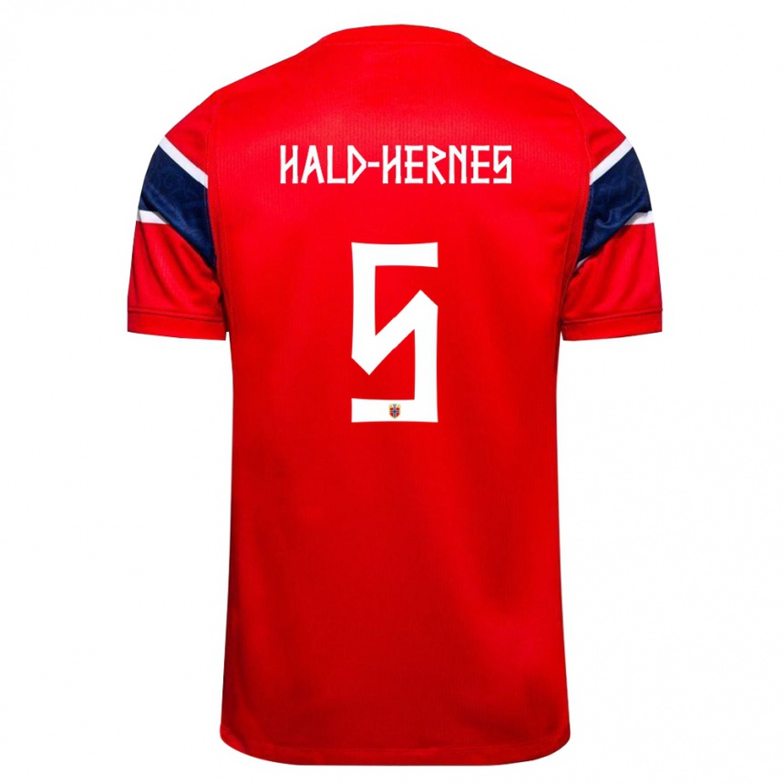 ילדים כדורגל נורבגיה Ulrik Hald-Hernes #5 אדום כהה לבן ג'רזי ביתית 26-28
