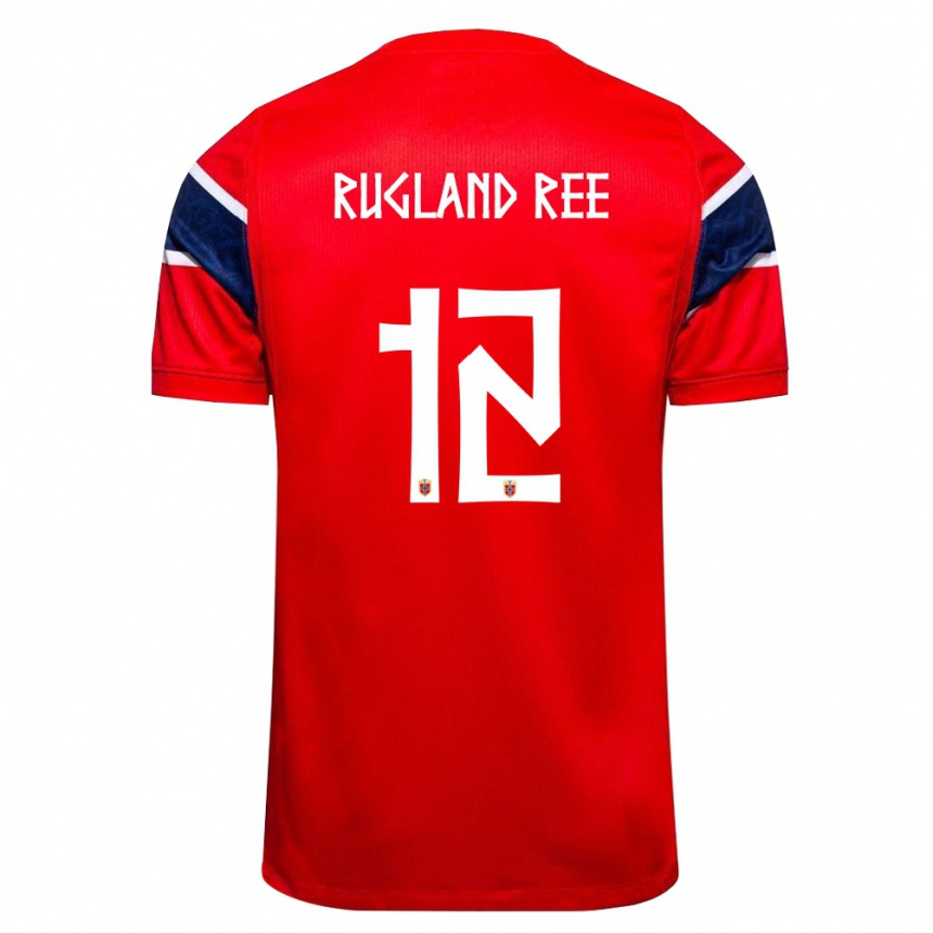 ילדים כדורגל נורבגיה Magnus Rugland Ree #12 אדום כהה לבן ג'רזי ביתית 26-28