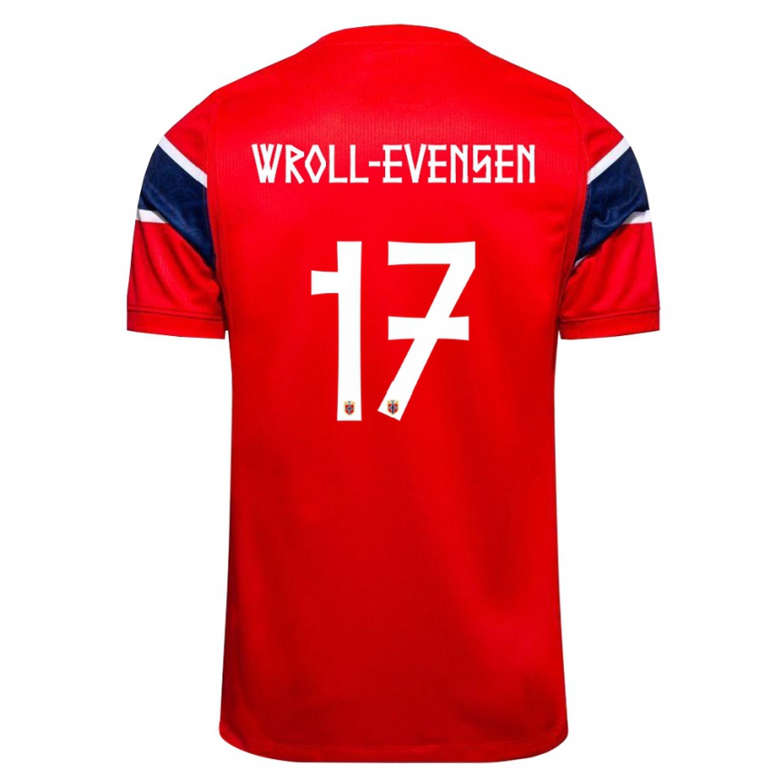ילדים כדורגל נורבגיה Henrik Wroll-Evensen #17 אדום כהה לבן ג'רזי ביתית 26-28