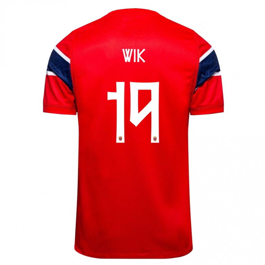 ילדים כדורגל נורבגיה Nicholas Wik #19 אדום כהה לבן ג'רזי ביתית 26-28