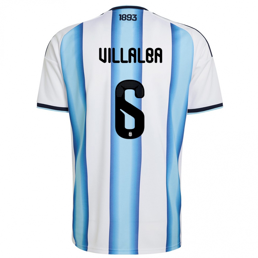 ילדים כדורגל ארגנטינה Juan Villalba #6 לבן כחול שמיים כהה ג'רזי ביתית 26-28