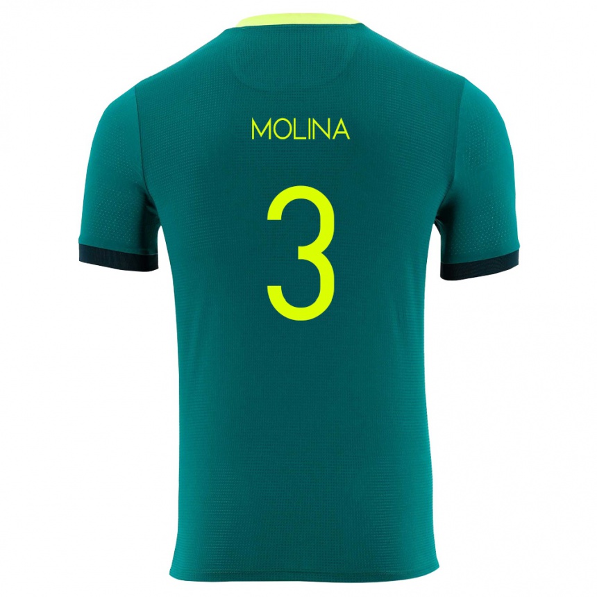 ילדים כדורגל בוליביה Iván Molina #3 ירוק צהוב שחור ג'רזי ביתית 26-28