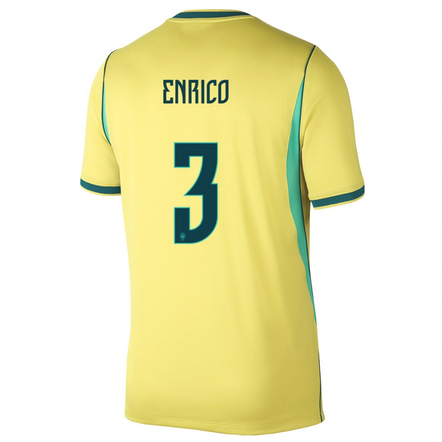 ילדים כדורגל ברזיל Enrico #3 צהוב ירוק ג'רזי ביתית 26-28