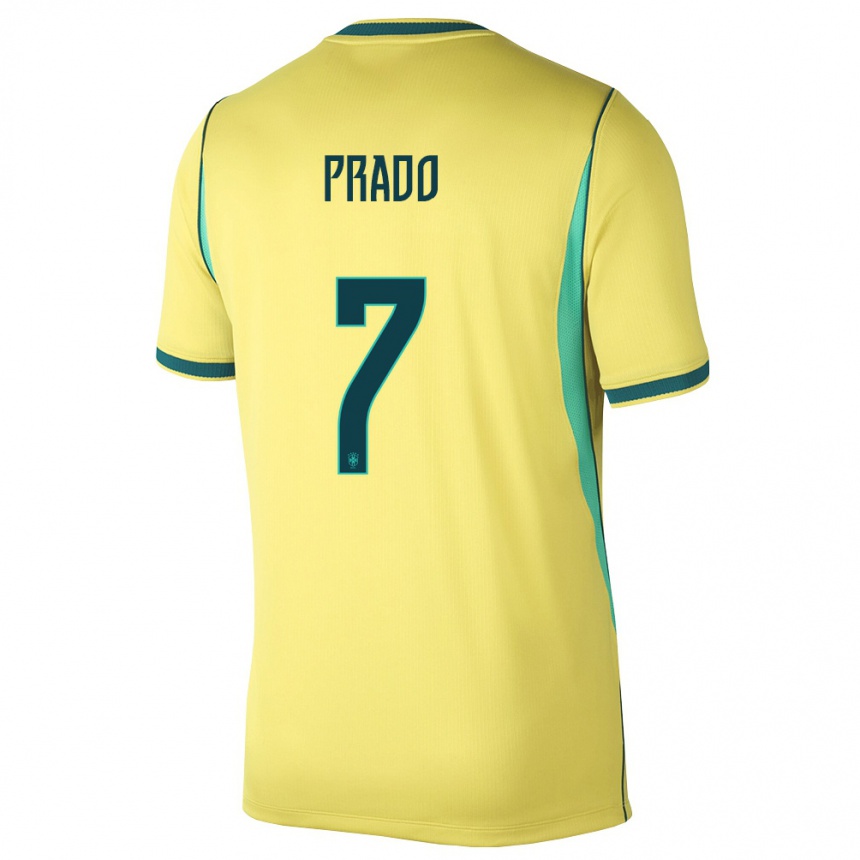 ילדים כדורגל ברזיל Gustavo Prado #7 צהוב ירוק ג'רזי ביתית 26-28