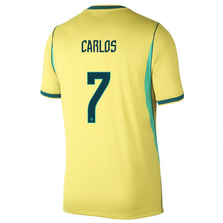 ילדים כדורגל ברזיל Jean Carlos #7 צהוב ירוק ג'רזי ביתית 26-28