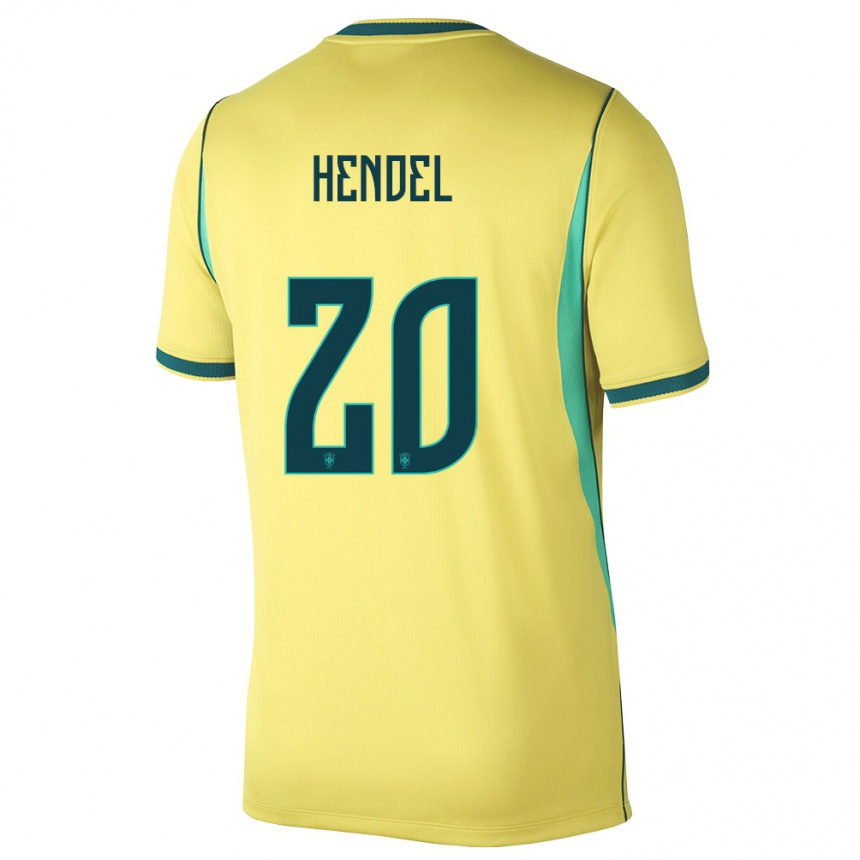 ילדים כדורגל ברזיל Hendel #20 צהוב ירוק ג'רזי ביתית 26-28