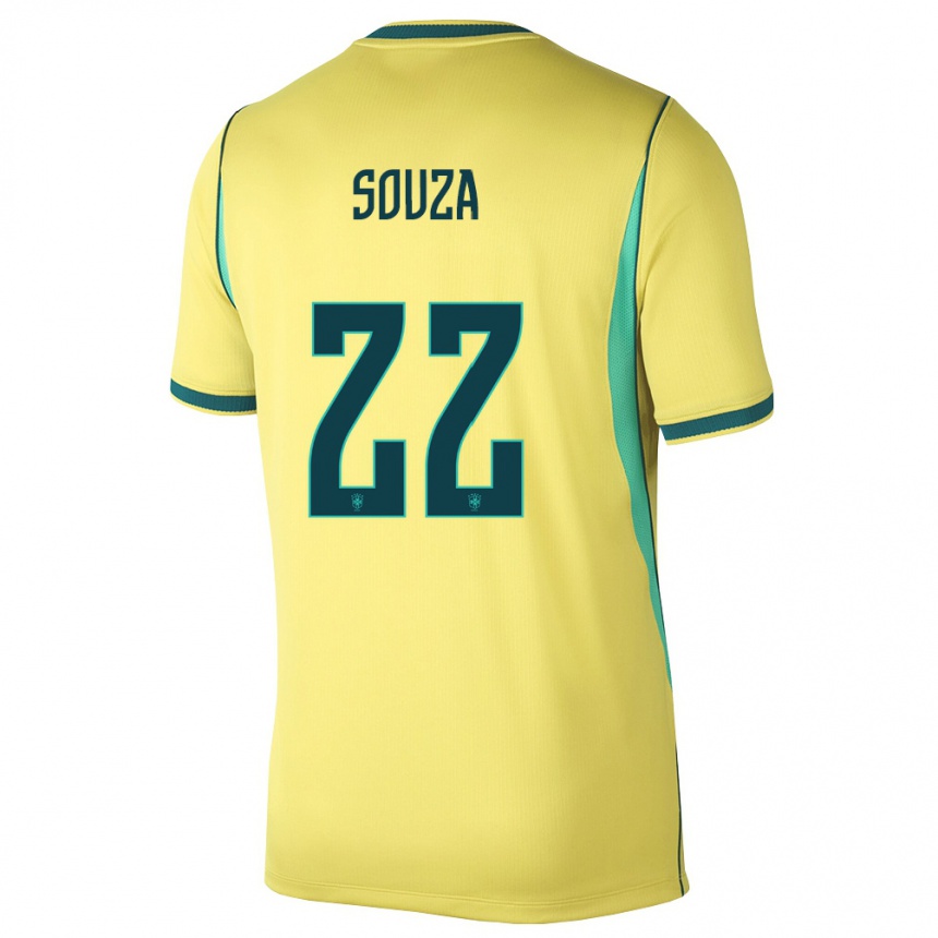 ילדים כדורגל ברזיל Luiz Souza #22 צהוב ירוק ג'רזי ביתית 26-28