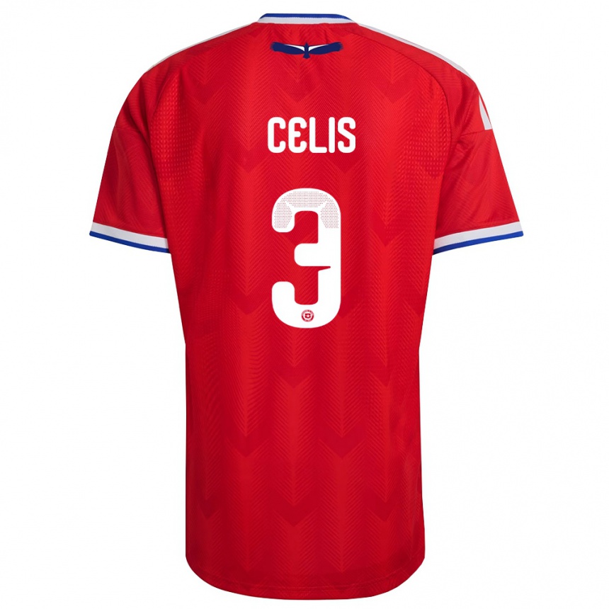 ילדים כדורגל צ'ילה Milovan Celis #3 אדום לבן כחול ג'רזי ביתית 26-28