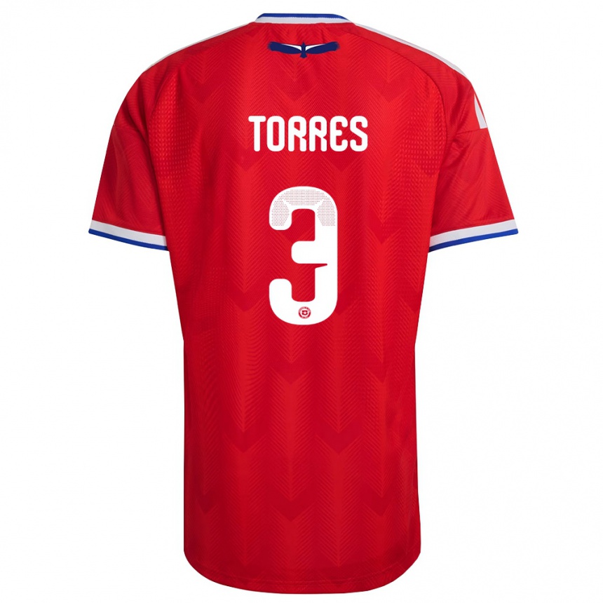 ילדים כדורגל צ'ילה Bruno Torres #3 אדום לבן כחול ג'רזי ביתית 26-28