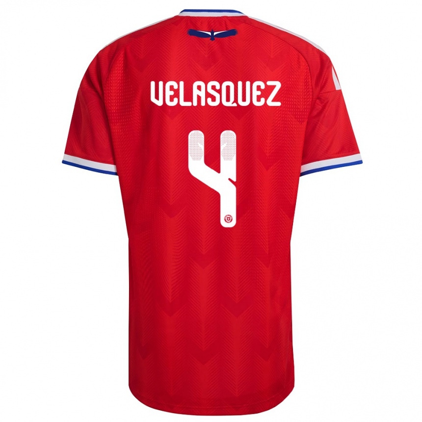 ילדים כדורגל צ'ילה Lucas Velásquez #4 אדום לבן כחול ג'רזי ביתית 26-28