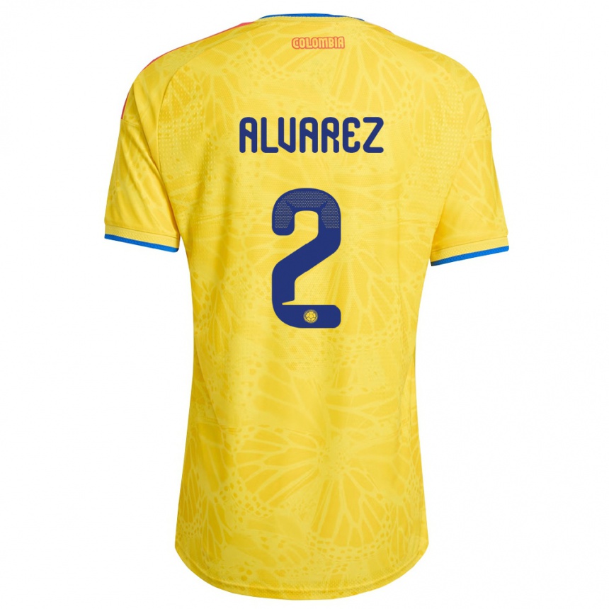 ילדים כדורגל קולומביה Mary Álvarez #2 צהוב כחול אדום ג'רזי ביתית 26-28