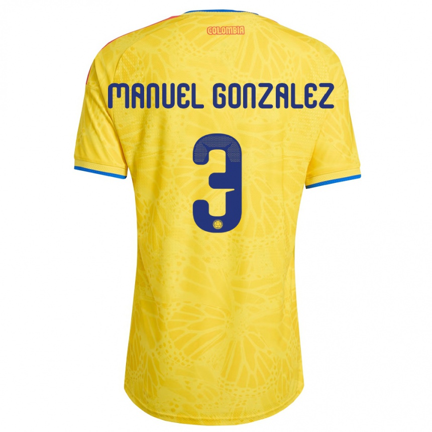 ילדים כדורגל קולומביה Carlos Manuel González #3 צהוב כחול אדום ג'רזי ביתית 26-28