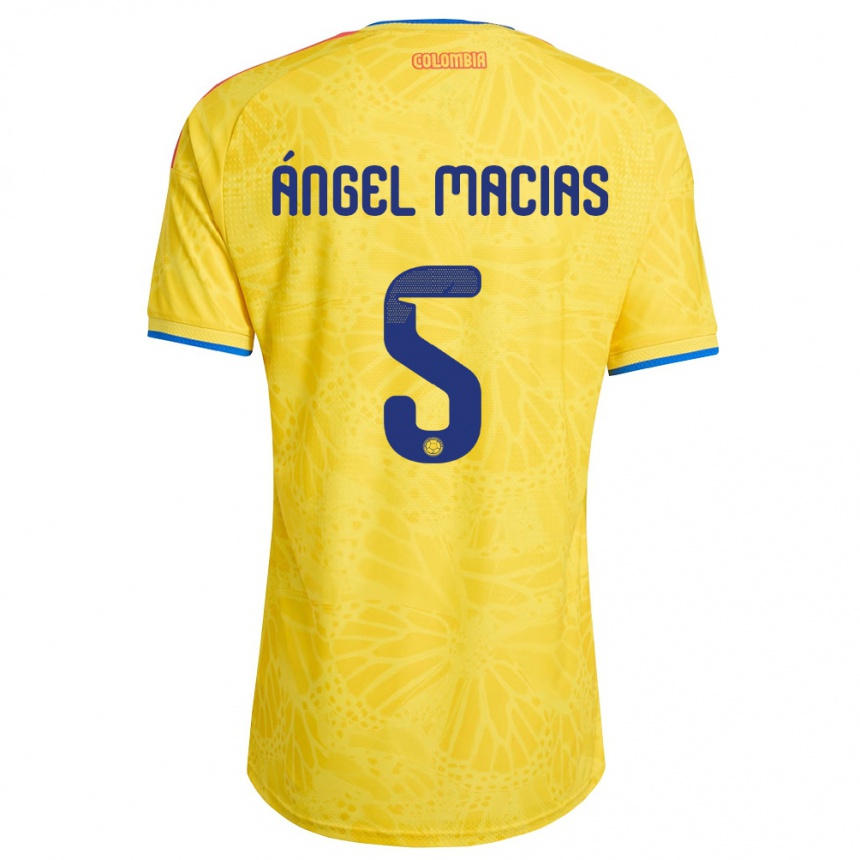 ילדים כדורגל קולומביה Criss Ángel Macias #5 צהוב כחול אדום ג'רזי ביתית 26-28