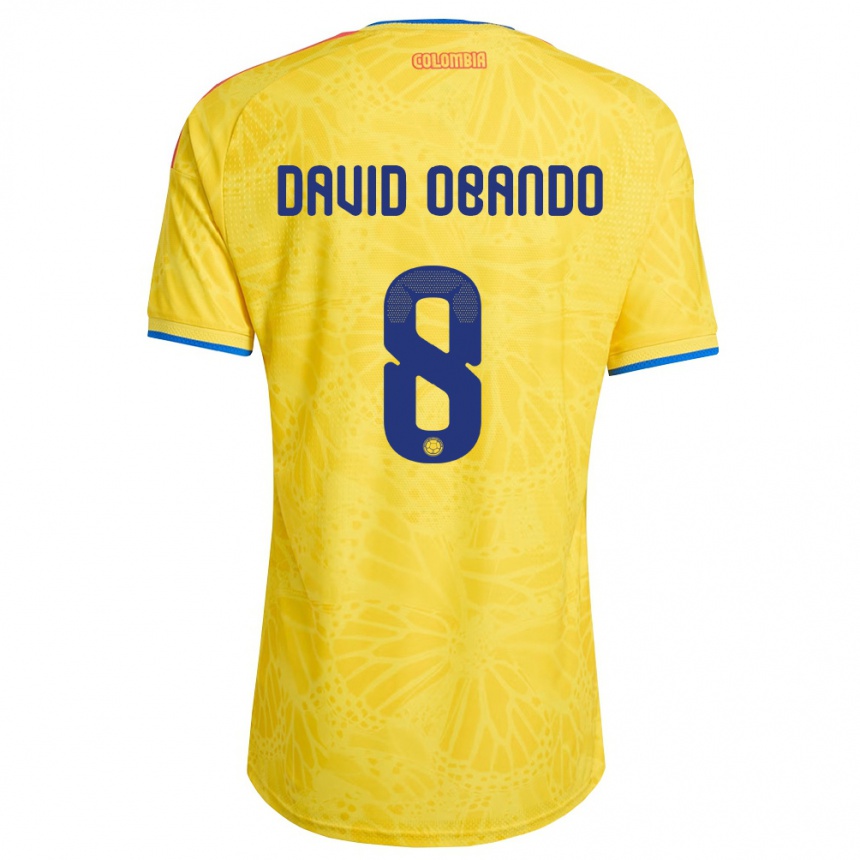 ילדים כדורגל קולומביה Juan David Obando #8 צהוב כחול אדום ג'רזי ביתית 26-28