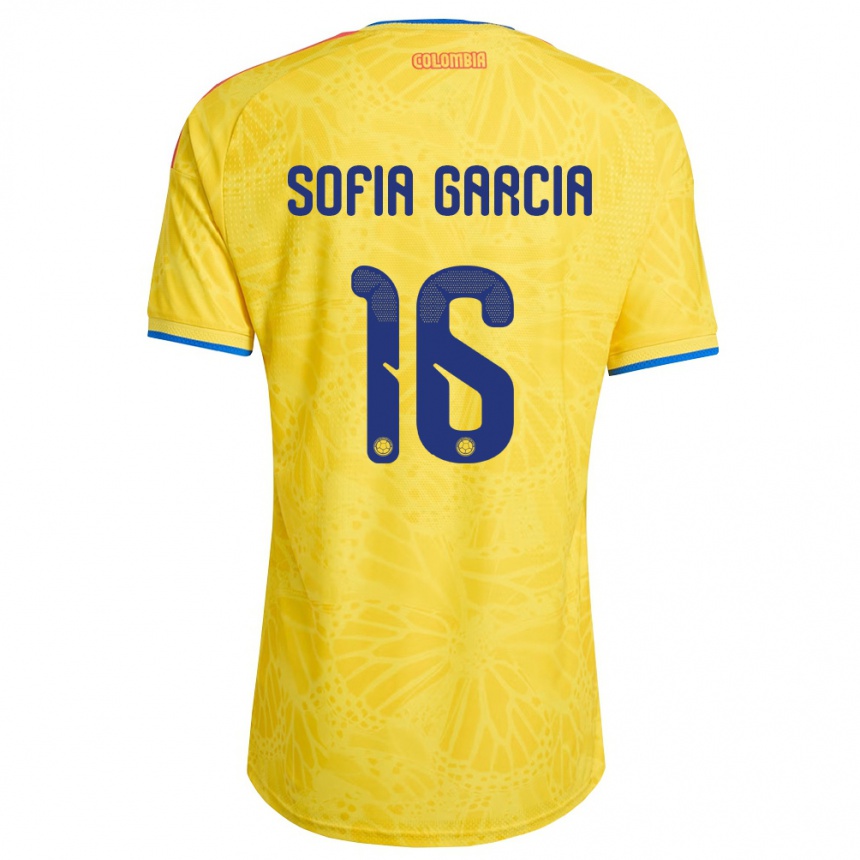 ילדים כדורגל קולומביה Sofía García #16 צהוב כחול אדום ג'רזי ביתית 26-28