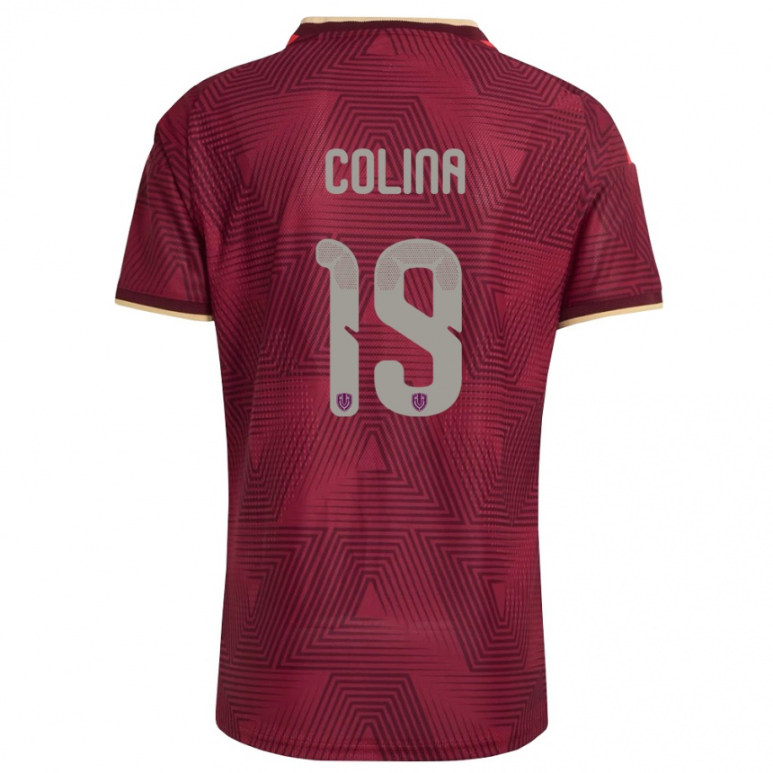 ילדים כדורגל ונצואלה Junior Colina #19 בורדו זהב צהוב ג'רזי ביתית 26-28