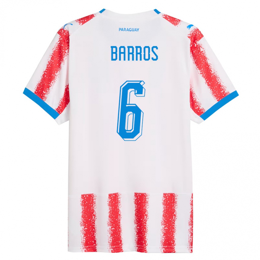 ילדים כדורגל פרגוואי Natalia Barros #6 לבן אדום כחול ג'רזי ביתית 26-28