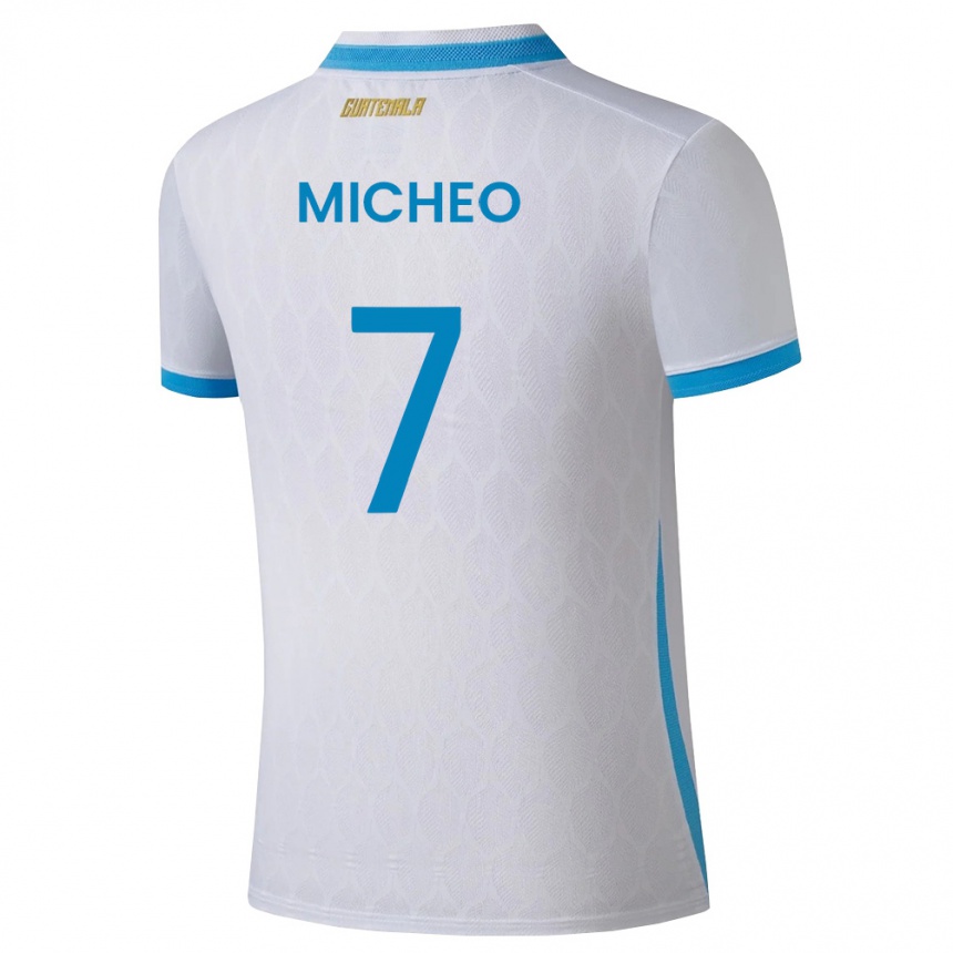 ילדים כדורגל גואטמלה Matías Micheo #7 לבן כחול שמיים זהב ג'רזי ביתית 26-28