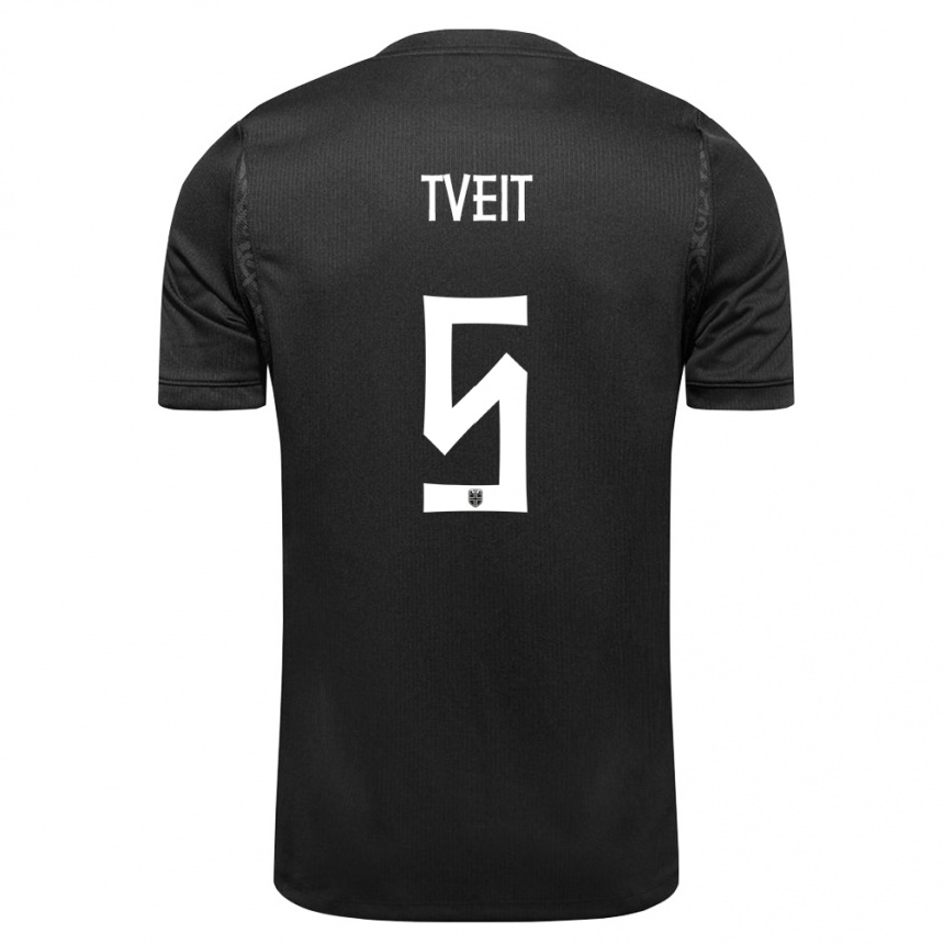 ילדים כדורגל נורבגיה Aksel Tveit #5 שחור הרחק ג'רזי 26-28