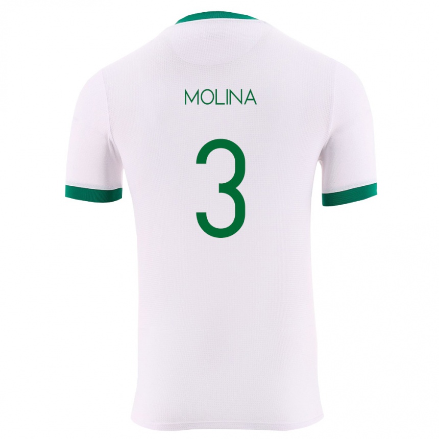 ילדים כדורגל בוליביה Iván Molina #3 לבן ירוק אדום הרחק ג'רזי 26-28