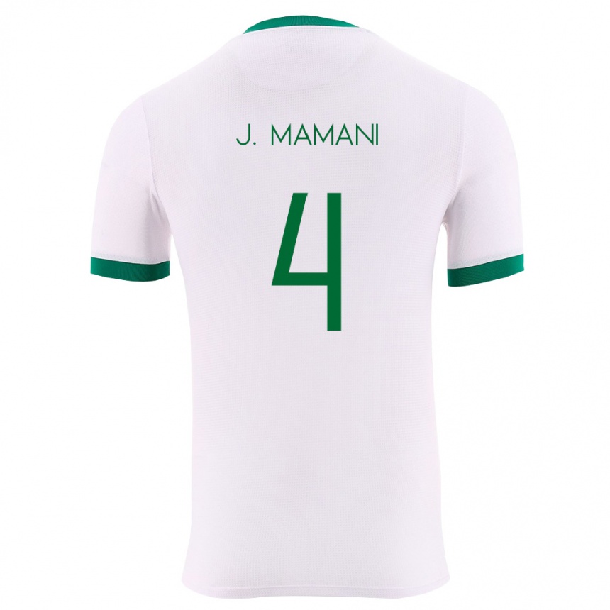 ילדים כדורגל בוליביה Jhylian Mary Mamani #4 לבן ירוק אדום הרחק ג'רזי 26-28