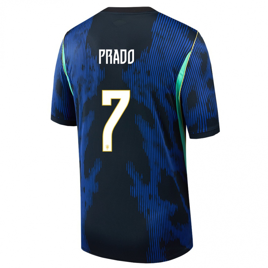 ילדים כדורגל ברזיל Gustavo Prado #7 כחול כהה צהוב הרחק ג'רזי 26-28