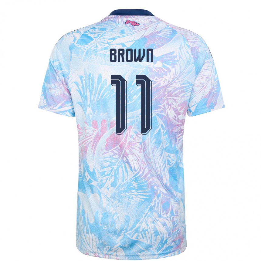 ילדים כדורגל קוסטה ריקה Marcos Brown #11 כחול שמיים כהה ורוד הרחק ג'רזי 26-28