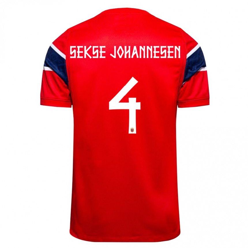 גברים כדורגל נורבגיה Mats Sekse Johannesen #4 אדום כהה לבן ג'רזי ביתית 26-28