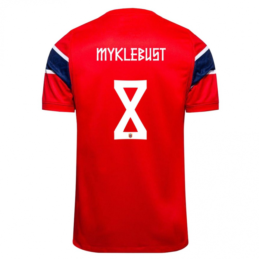 גברים כדורגל נורבגיה Lucas Myklebust #8 אדום כהה לבן ג'רזי ביתית 26-28