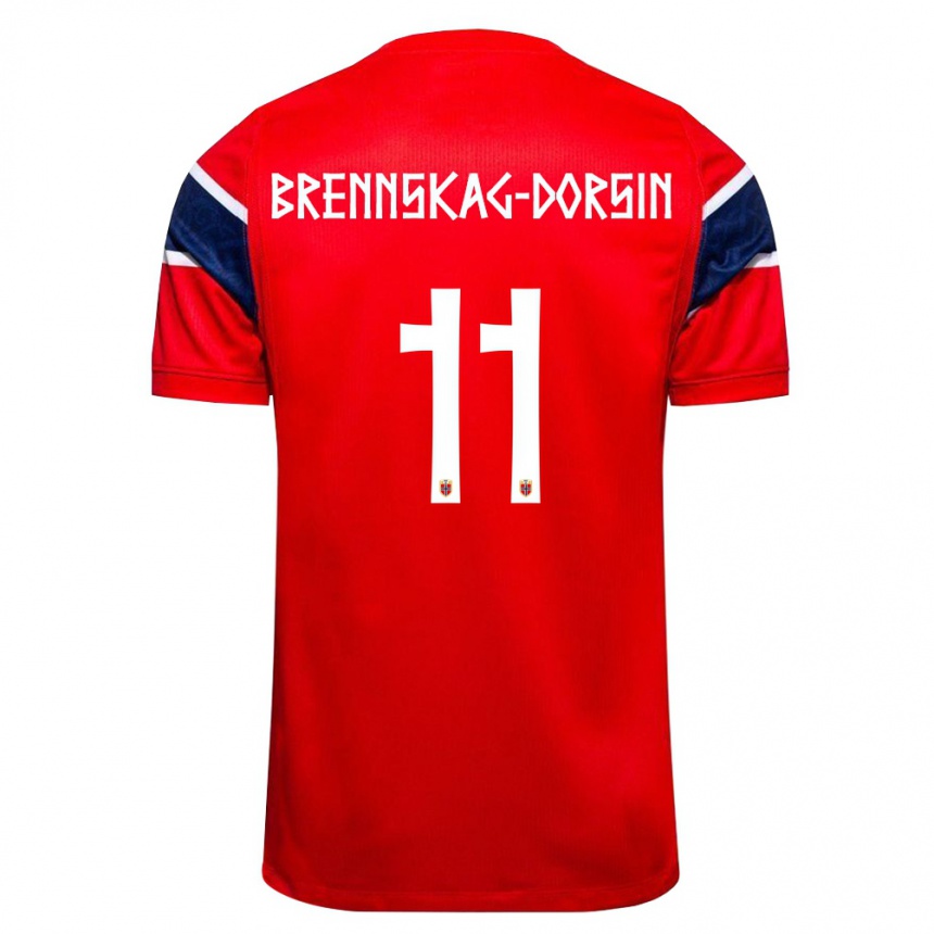 גברים כדורגל נורבגיה Leo Brennskag-Dorsin #11 אדום כהה לבן ג'רזי ביתית 26-28