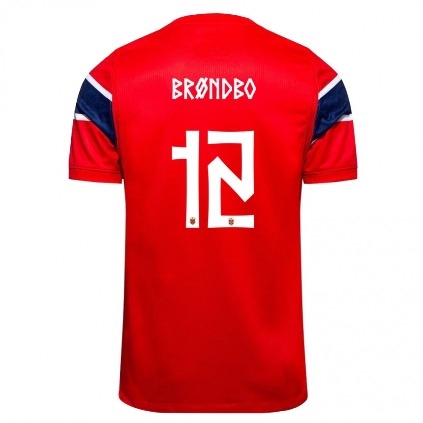 גברים כדורגל נורבגיה Magnus Brøndbo #12 אדום כהה לבן ג'רזי ביתית 26-28