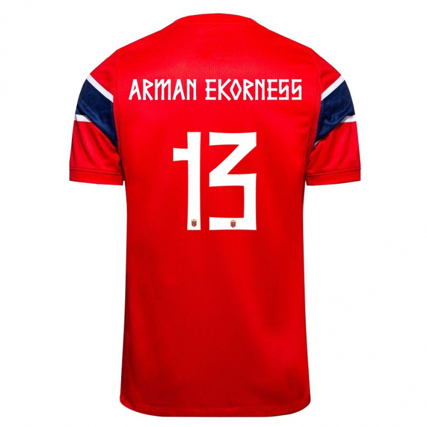 גברים כדורגל נורבגיה Karsten Arman Ekorness #13 אדום כהה לבן ג'רזי ביתית 26-28