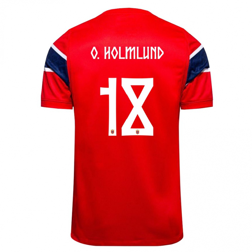 גברים כדורגל נורבגיה Ola Holmlund Ørjasæter #18 אדום כהה לבן ג'רזי ביתית 26-28