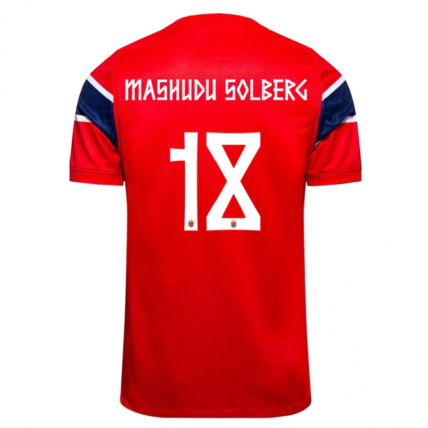 גברים כדורגל נורבגיה Mathias Mashudu Solberg #18 אדום כהה לבן ג'רזי ביתית 26-28