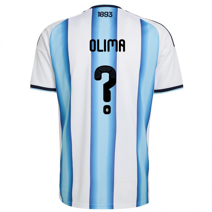 גברים כדורגל ארגנטינה Leandro Olima #0 לבן כחול שמיים כהה ג'רזי ביתית 26-28