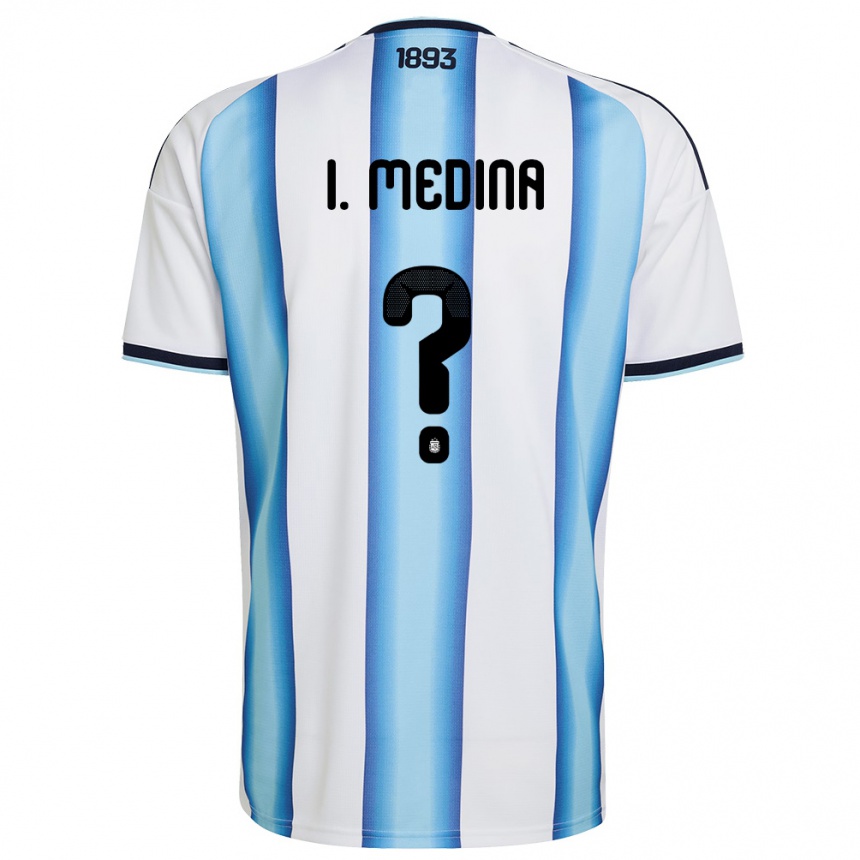 גברים כדורגל ארגנטינה Iván Medina #0 לבן כחול שמיים כהה ג'רזי ביתית 26-28
