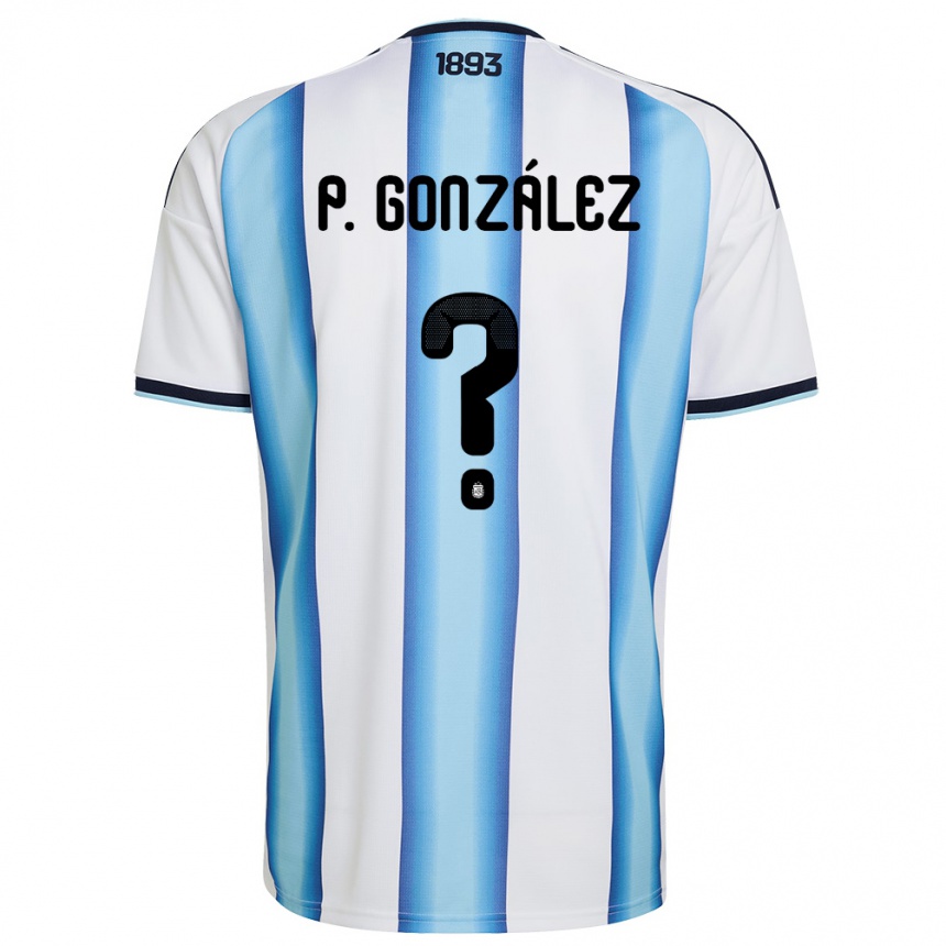 גברים כדורגל ארגנטינה Pedro González #0 לבן כחול שמיים כהה ג'רזי ביתית 26-28