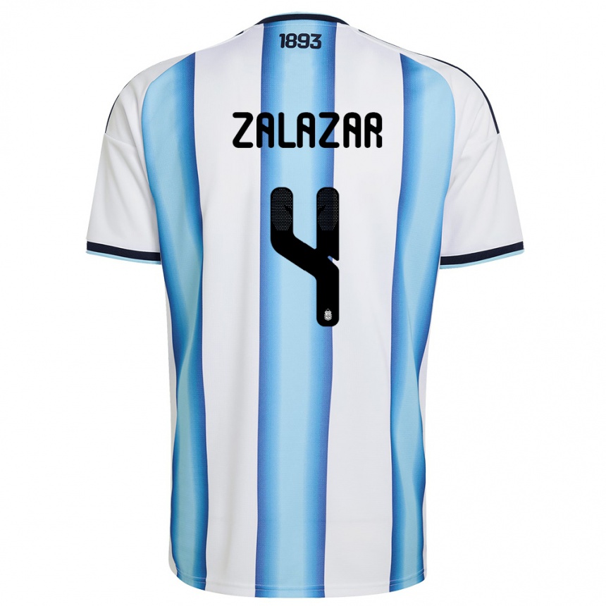 גברים כדורגל ארגנטינה Misael Zalazar #4 לבן כחול שמיים כהה ג'רזי ביתית 26-28