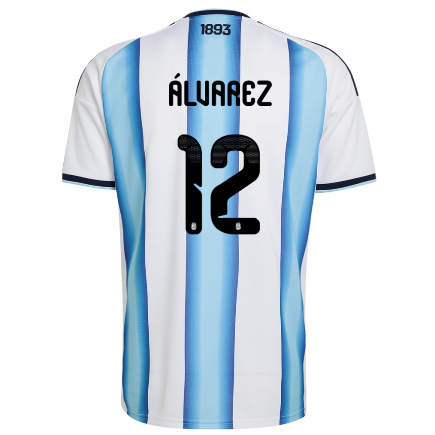 גברים כדורגל ארגנטינה Alfonso Álvarez #12 לבן כחול שמיים כהה ג'רזי ביתית 26-28