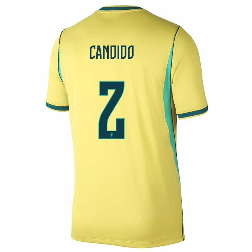 גברים כדורגל ברזיל Angelo Candido #2 צהוב ירוק ג'רזי ביתית 26-28