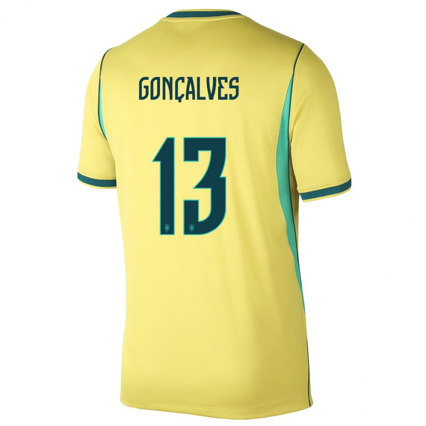 גברים כדורגל ברזיל Guilherme Gonçalves #13 צהוב ירוק ג'רזי ביתית 26-28