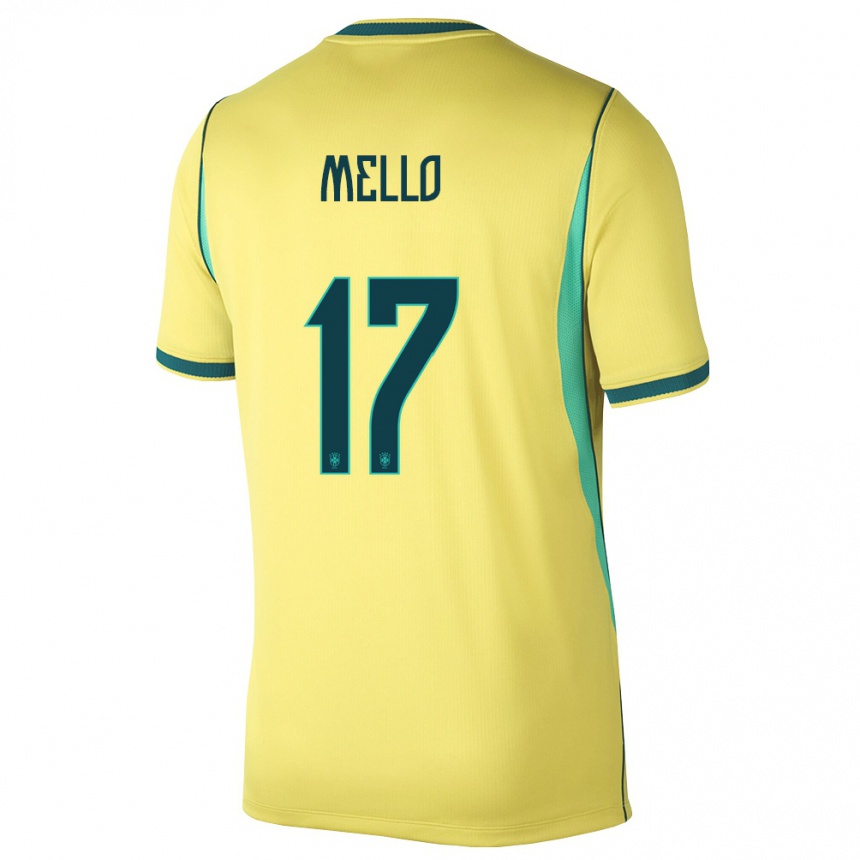 גברים כדורגל ברזיל Nícollas Mello #17 צהוב ירוק ג'רזי ביתית 26-28