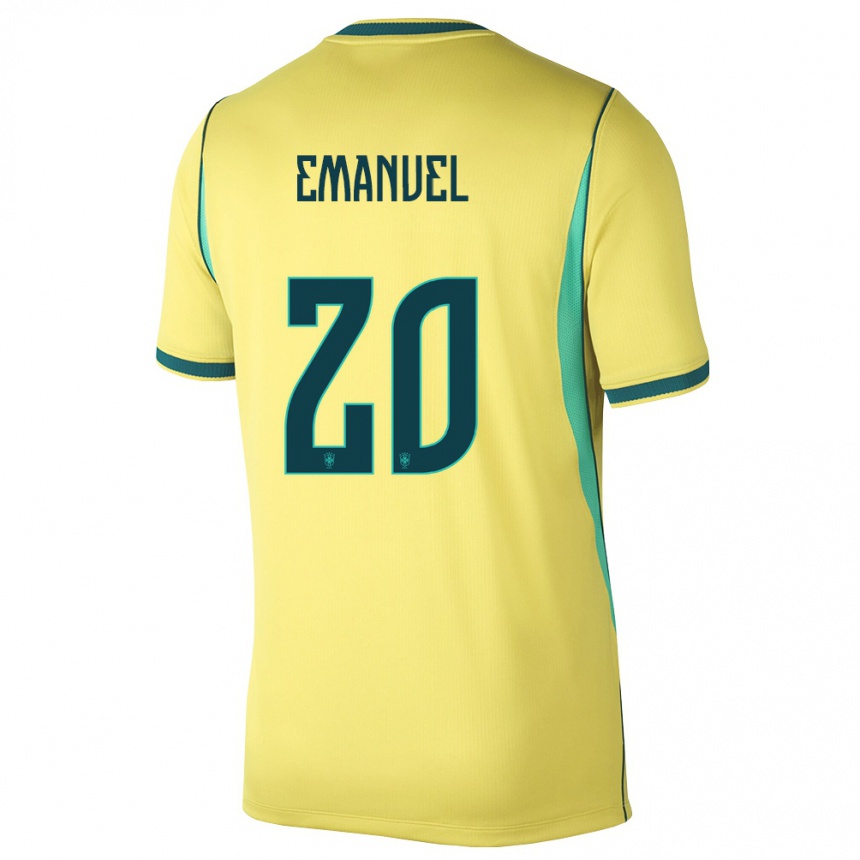 גברים כדורגל ברזיל Emanuel #20 צהוב ירוק ג'רזי ביתית 26-28