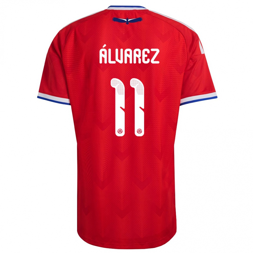 גברים כדורגל צ'ילה Vicente Álvarez #11 אדום לבן כחול ג'רזי ביתית 26-28