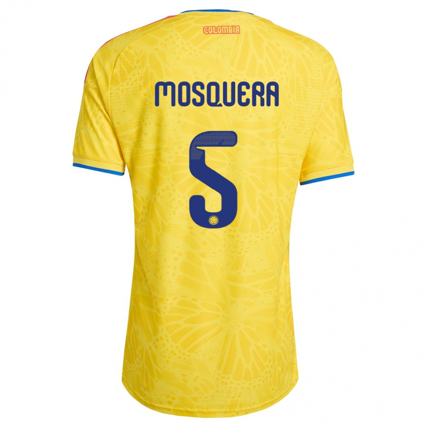 גברים כדורגל קולומביה Adrían Mosquera #5 צהוב כחול אדום ג'רזי ביתית 26-28