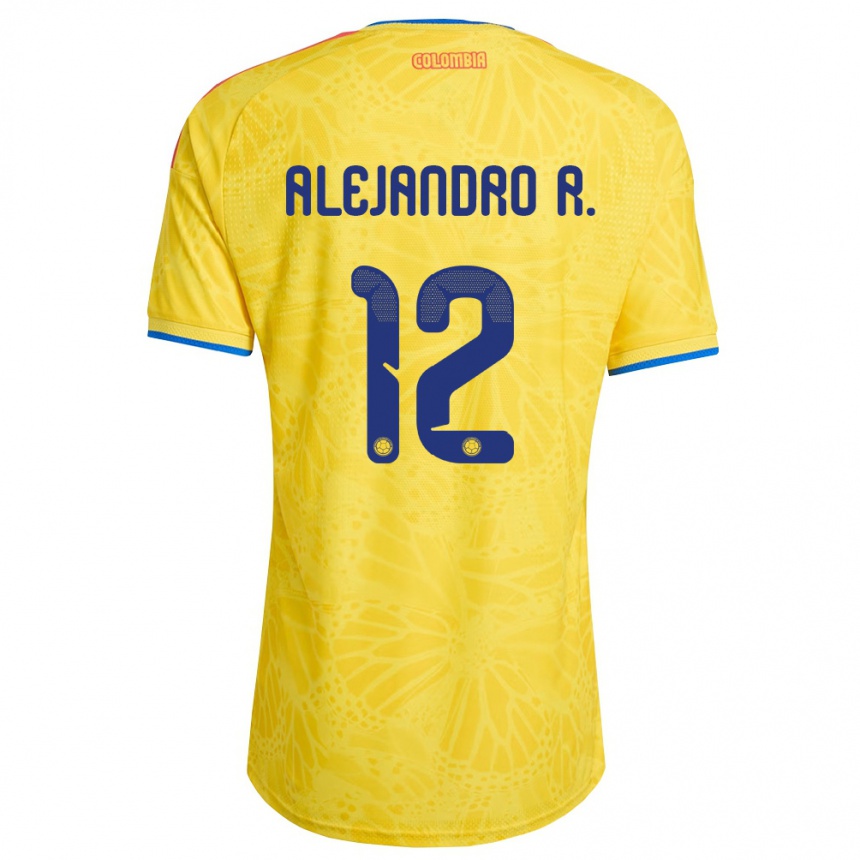 גברים כדורגל קולומביה Alejandro Rodríguez #12 צהוב כחול אדום ג'רזי ביתית 26-28