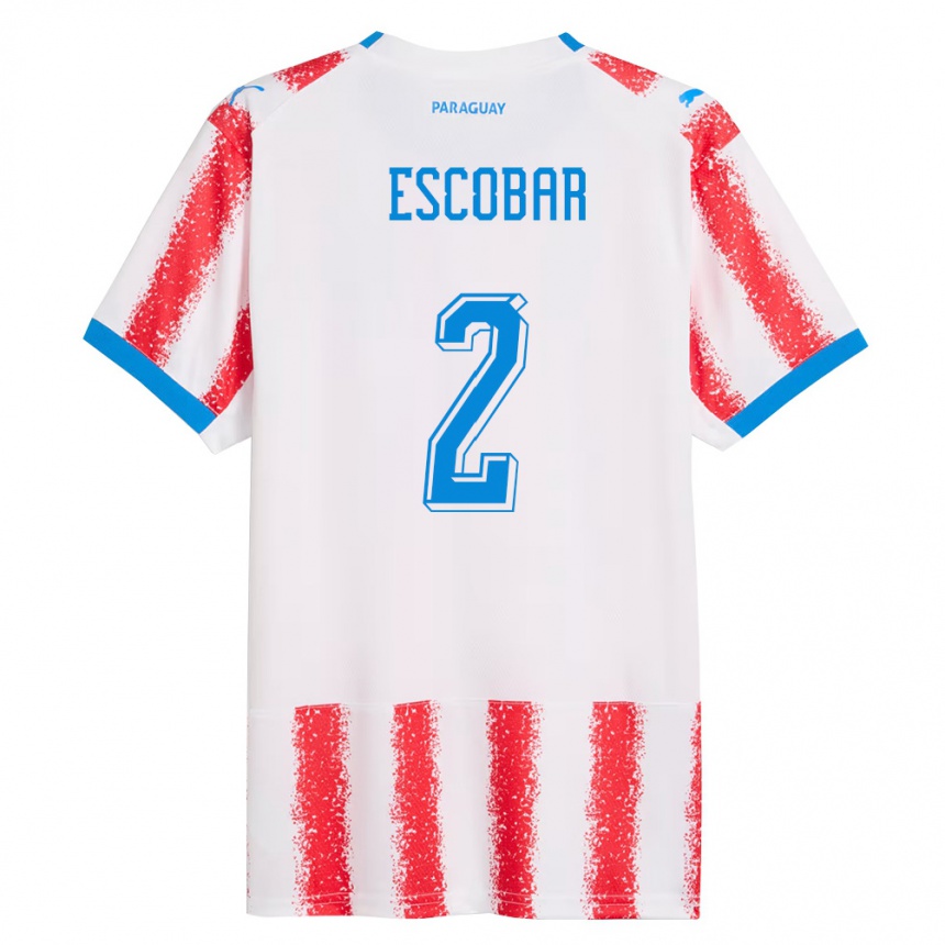 גברים כדורגל פרגוואי Bruno Escobar #2 לבן אדום כחול ג'רזי ביתית 26-28